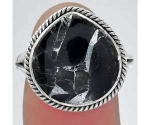 Natural Obsidian And Zinc Ring size-9 SDR152668 R-1010, 15x16 mm