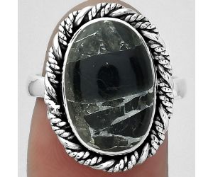 Natural Obsidian And Zinc Ring size-7 SDR153896 R-1013, 10x15 mm