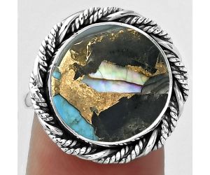 Natural Shell In Black Blue Turquoise Ring size-8 SDR153923 R-1013, 14x14 mm