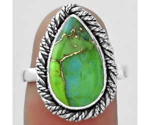 Blue Turquoise In Green Mohave - USA Ring size-7.5 SDR153932 R-1013, 10x16 mm
