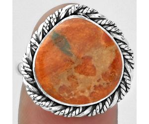 Natural Red Sponge Coral Ring size-7.5 SDR153939 R-1013, 14x14 mm
