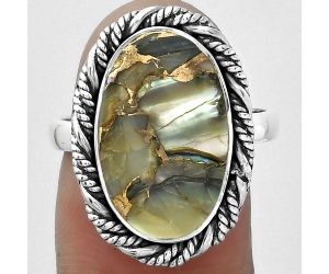 Natural Copper Abalone Shell Ring size-8 SDR153946 R-1013, 11x18 mm