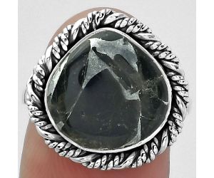 Natural Obsidian And Zinc Ring size-7 SDR153998 R-1013, 13x13 mm