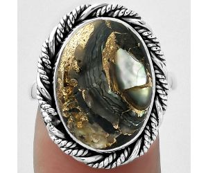 Natural Copper Abalone Shell Ring size-8 SDR154023 R-1013, 12x17 mm