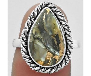 Natural Copper Abalone Shell Ring size-7.5 SDR154049 R-1013, 10x16 mm