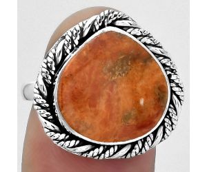 Natural Red Sponge Coral Ring size-8 SDR154057 R-1013, 14x14 mm