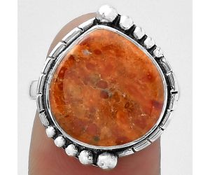 Natural Red Sponge Coral Ring size-8 SDR154131 R-1078, 14x14 mm