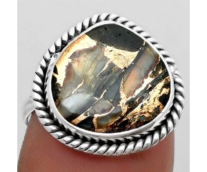 Natural Copper Abalone Shell Ring size-8 SDR157413 R-1009, 14x15 mm