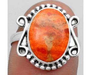 Natural Red Sponge Coral Ring size-7.5 SDR157439 R-1120, 10x14 mm