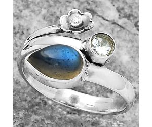 Blue Labradorite & Sky Blue Topaz Ring size-9 SDR158097 R-1251, 6x9 mm