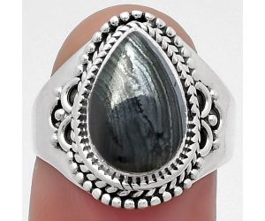 Crown Of Silver Psilomelane - Black Malachite Ring size-7.5 SDR158790 R-1708, 8x12 mm