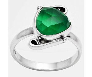 Faceted Natural Green Onyx Ring size-7 SDR158868 R-1188, 9x9 mm