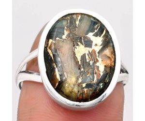 Natural Copper Abalone Shell Ring size-8.5 SDR159050 R-1005, 12x16 mm