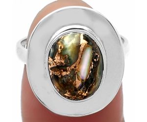 Natural Copper Abalone Shell Ring size-7 SDR159206 R-1082, 9x11 mm