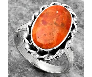 Natural Red Sponge Coral Ring size-7 SDR159227 R-1083, 9x15 mm