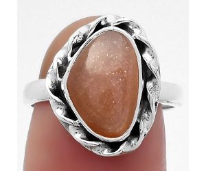 Natural Peach Moonstone Ring size-7 SDR159265 R-1083, 9x13 mm