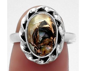 Natural Copper Abalone Shell Ring size-7 SDR159267 R-1083, 8x12 mm