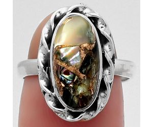 Natural Copper Abalone Shell Ring size-7 SDR159271 R-1083, 7x15 mm