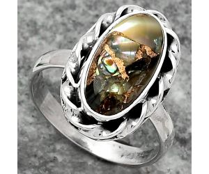 Natural Copper Abalone Shell Ring size-7 SDR159271 R-1083, 7x15 mm