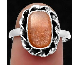 Natural Peach Moonstone Ring size-8 SDR159855 R-1083, 7x12 mm