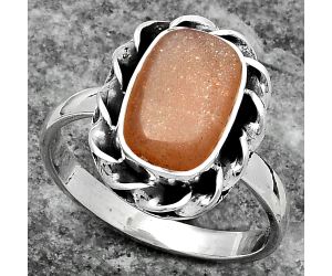 Natural Peach Moonstone Ring size-8 SDR159855 R-1083, 7x12 mm
