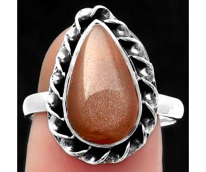 Natural Peach Moonstone Ring size-8 SDR159857 R-1083, 9x15 mm