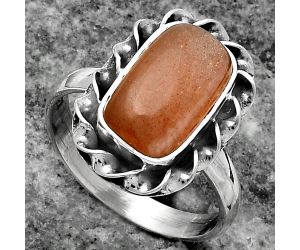 Natural Peach Moonstone Ring size-7.5 SDR159858 R-1083, 8x13 mm