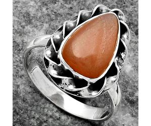 Natural Peach Moonstone Ring size-7.5 SDR159863 R-1083, 8x14 mm
