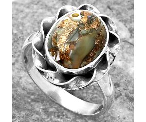 Natural Copper Abalone Shell Ring size-7 SDR159867 R-1083, 9x12 mm