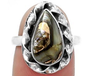Natural Copper Abalone Shell Ring size-7.5 SDR159868 R-1083, 8x14 mm