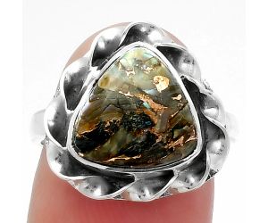 Natural Copper Abalone Shell Ring size-7.5 SDR159927 R-1083, 11x11 mm