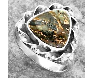Natural Copper Abalone Shell Ring size-7.5 SDR159927 R-1083, 11x11 mm