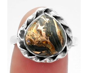 Natural Copper Abalone Shell Ring size-8.5 SDR159943 R-1083, 12x12 mm