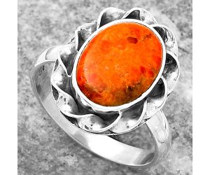 Natural Red Sponge Coral Ring size-7.5 SDR159950 R-1083, 9x12 mm