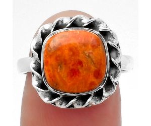 Natural Red Sponge Coral Ring size-7.5 SDR160005 R-1083, 10x10 mm