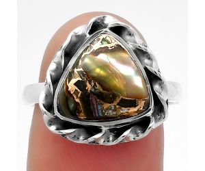 Natural Copper Abalone Shell Ring size-8 SDR160029 R-1083, 11x11 mm