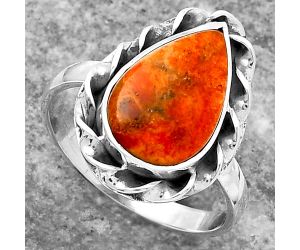 Natural Red Sponge Coral Ring size-8 SDR160038 R-1083, 9x14 mm