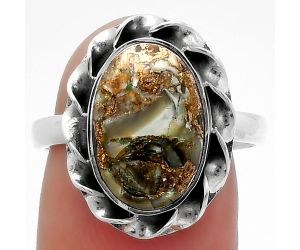 Natural Copper Abalone Shell Ring size-8 SDR160042 R-1083, 9x14 mm