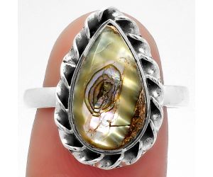 Natural Copper Abalone Shell Ring size-8.5 SDR160067 R-1083, 9x15 mm