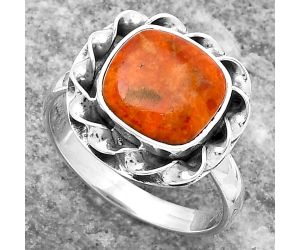 Natural Red Sponge Coral Ring size-7.5 SDR160087 R-1083, 10x10 mm