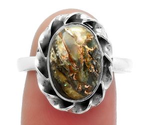 Natural Copper Abalone Shell Ring size-9 SDR160105 R-1083, 9x13 mm