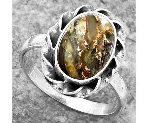 Natural Copper Abalone Shell Ring size-9 SDR160105 R-1083, 9x13 mm