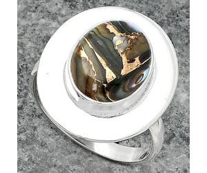 Natural Copper Abalone Shell Ring size-8 SDR160315 R-1082, 10x12 mm