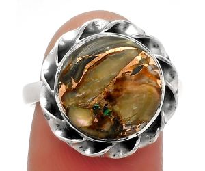 Natural Copper Abalone Shell Ring size-8.5 SDR160375 R-1083, 13x13 mm