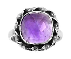 Faceted Natural Amethyst - Brazil Ring size-9 SDR160508 R-1083, 12x12 mm