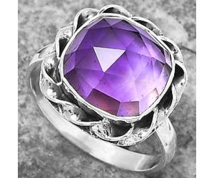 Faceted Natural Amethyst - Brazil Ring size-9 SDR160512 R-1083, 12x12 mm