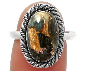 Natural Copper Abalone Shell Ring size-8.5 SDR160548 R-1013, 9x15 mm