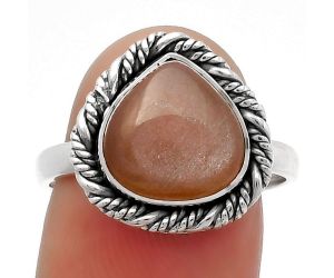 Natural Peach Moonstone Ring size-8.5 SDR160555 R-1013, 11x11 mm