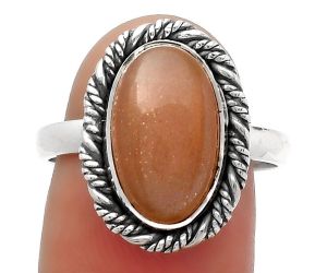 Natural Peach Moonstone Ring size-8.5 SDR160594 R-1013, 8x14 mm