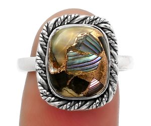 Natural Copper Abalone Shell Ring size-8.5 SDR160601 R-1013, 10x12 mm